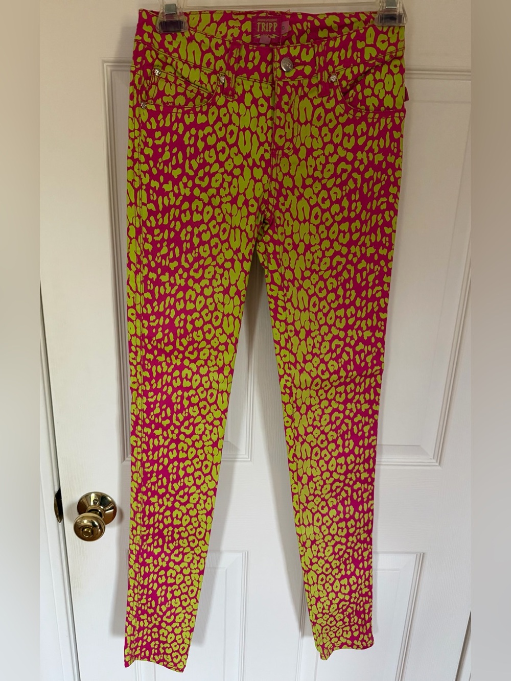 Tripp NYC Hot Pink and Lime Green Leopard Print Skinny Jeans